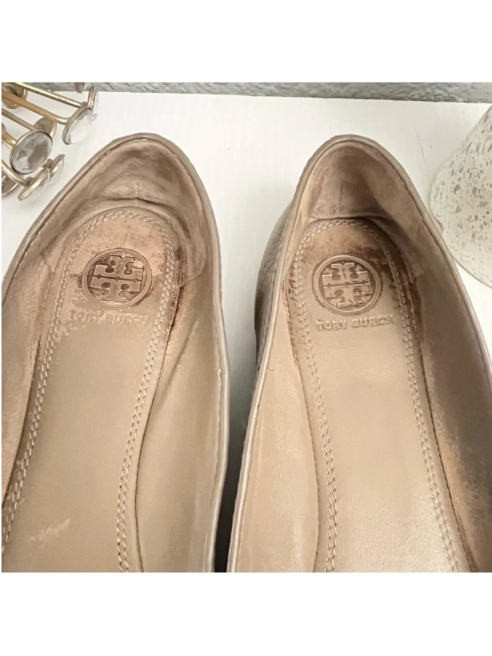 Tory Burch Taupe Leather Reva Slip On Ballet Flats Size 8